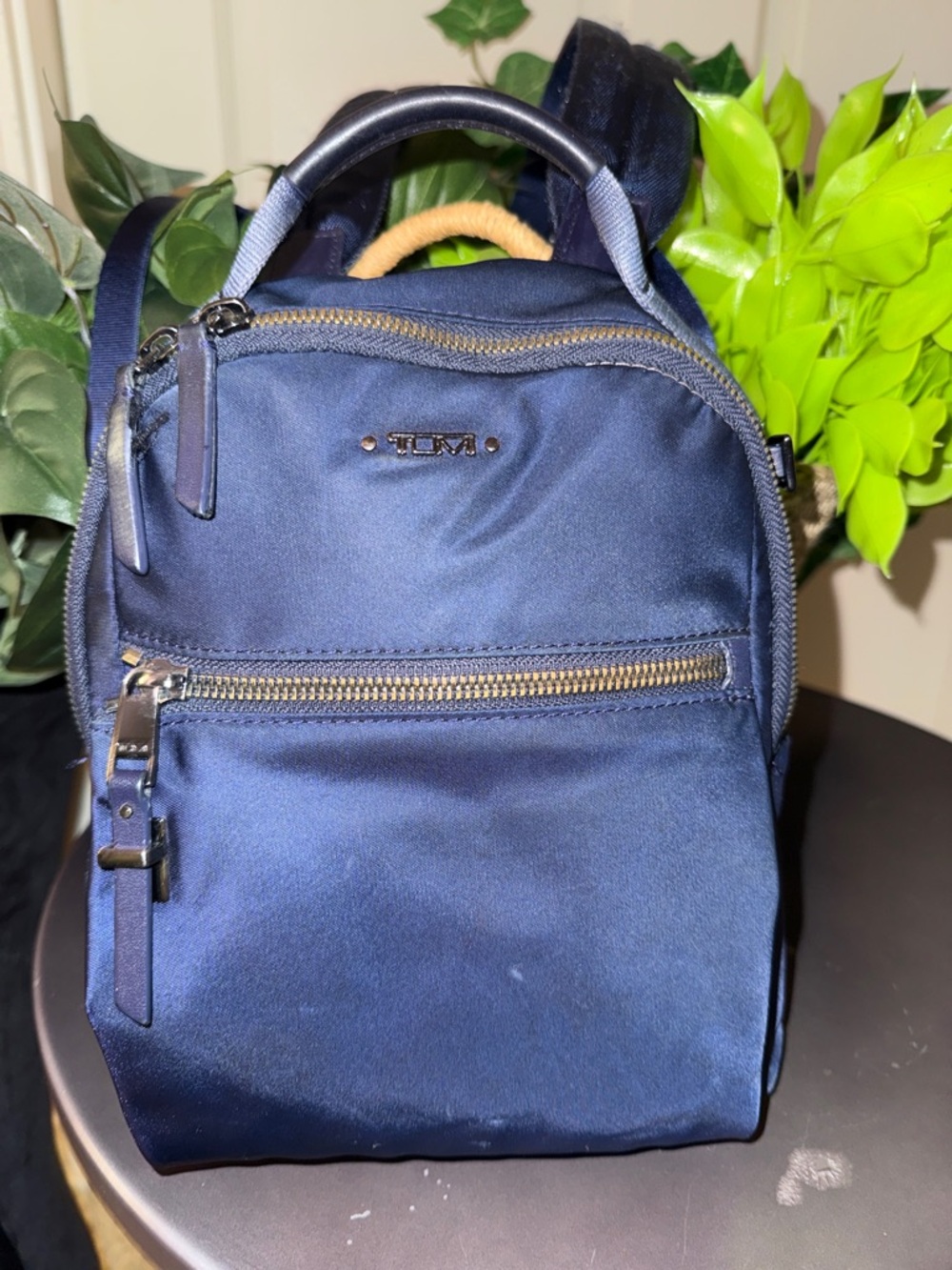 Tumi Navy Mini Nylon Backpack with Gold Hardware - Picture 6 of 14